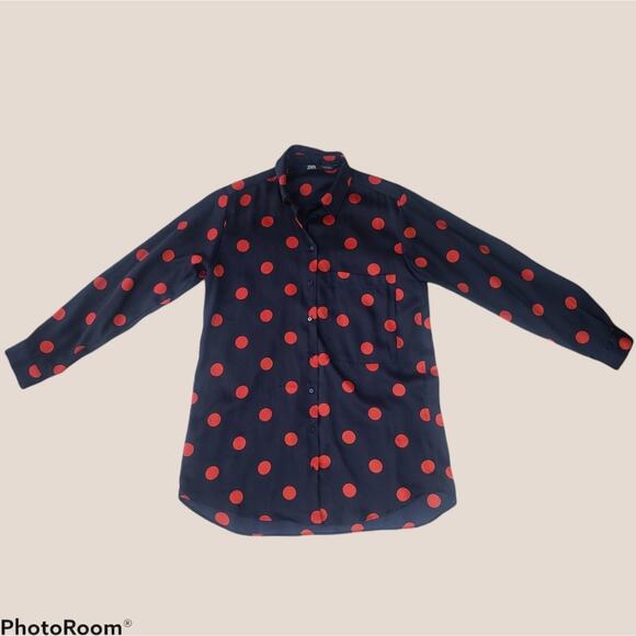 Zara Polka Dot Button Down Blouse small - Picture 8 of 8